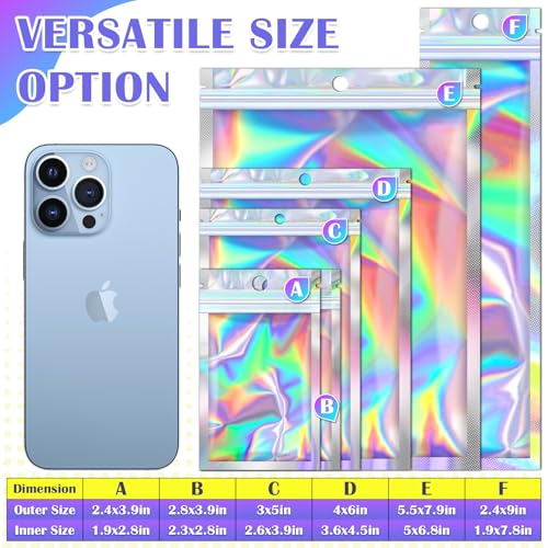 Jetmore 100 Pcs Resealable Mylar Bags, Smell Proof Goodie Bags with Clear Window, Small Holographic Bags for Halloween, Gi...