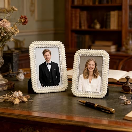 LAST HOE DOWN Pearl and Crystal Photo Frame, 4x6 Inch, Decorative Picture Frame，Tabletop Display (white1)