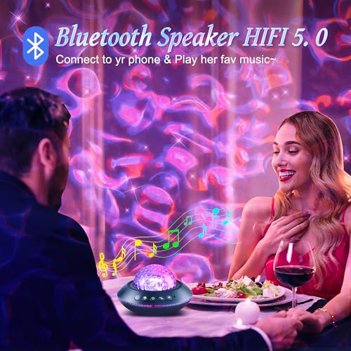 One Fire Ocean Light Projector,15 White Noises & Bluetooth Ambient Lighting, 360° Full Coverage Ceiling Projector Ocean La...