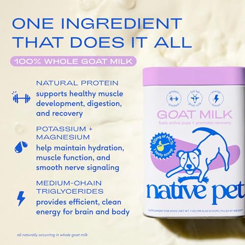Native Pet Goat Milk Powder - Dog Food Topper for Active Dogs - Post-Activity Recovery, Energy, Immune Support, Hydration...