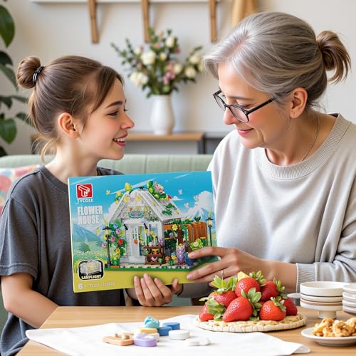 TYCOLE Flower House Building Set with Lights, Garden House Building Toy Kits Compatible with Trend, Creative Greenhouse Pl...