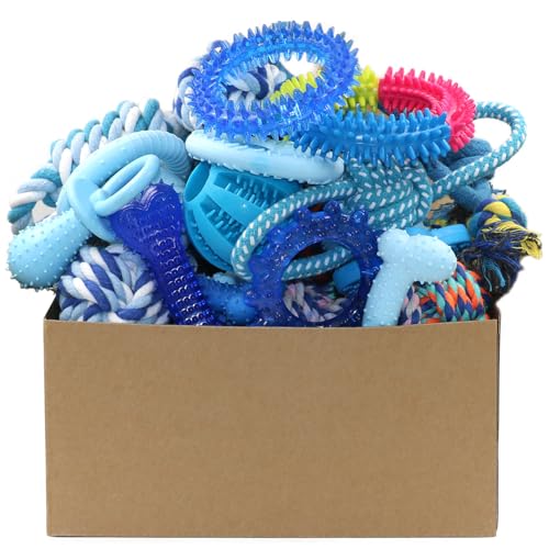 Beiker 20 Pack Puppy Chew Toys - Blue Dog Teething Toys for Puppies, Puppy Teething Rings and Ropes, Blue Rubber Toy Bundl...