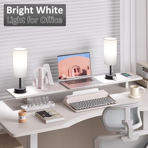 Fenmzee Bedside Table Lamps Set of 2-3 Color Temperatures Pull Chain Lamp with AC Outlet Charging Port, Small Round Night ...
