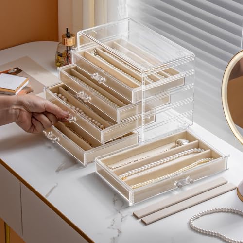 YUFONG Necklace Holder Organizer, Dustproof Necklace Box Velvet Necklace Organizer Box with Lid Clear Acrylic Dustproof St...
