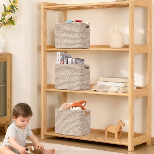 Degeyoyo 3 Pack Cube Storage Bin, 9”x9”x7” Cotton Rope Woven Baskets for Organizing Toys Clothes Towels, Square Gift Stora...