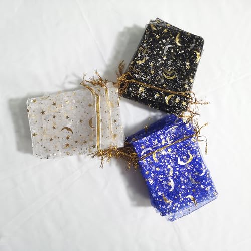 60 Pieces Moon Star Organza Jewelry Candy Bags, 3.5”X 4.7” 3 Colors Little Mesh Candy Gift Bags, Organza Favor Gift Pouche...