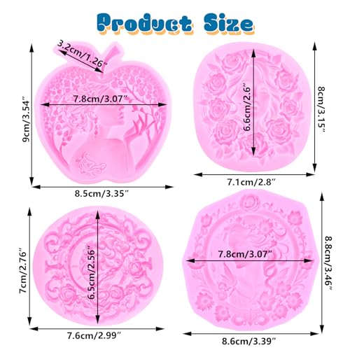 Mujiang Cameo with Picture Frame Silicone Mold Lady Avatar Fondant Molds Goddess Avatar Photo Frame Molds For Cake Decorat...