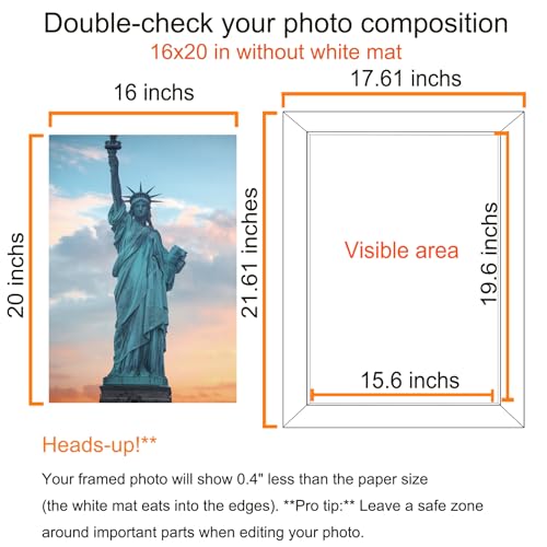 SESEAT 16x20 Picture Frame Black, Display Pictures 11x14 with Mat or 16x20 without Mat, Photo Frames Wall Gallery, 1 Pack