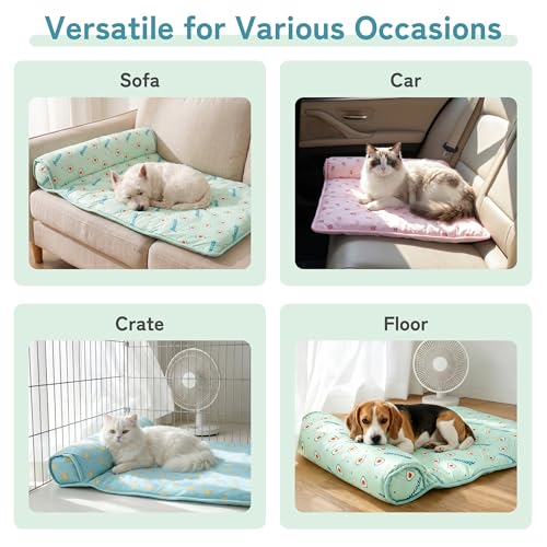 PUMYPOREITY Cooling Dog Bed, Pet Cooling Mat with Pillow, Ice Silk Cooling Dog Blanket, Self Cooling Pad for Cat,Dog, Wash...