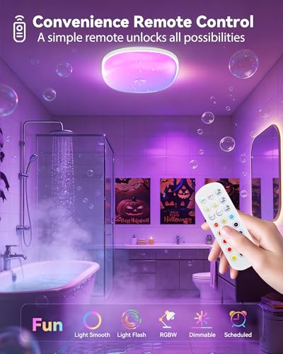 Gotopceed IP65 Waterproof Rechargeable Shower Light - 6″ 300LM Bright, 16 Colors Bathroom Mood Lighting with Touch & Remot...