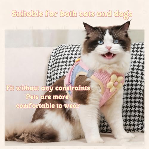 Floral Mesh Dog Harness with Matching Leash, Lightweight Pet Vest,Suitable for Small and Medium-Sized Cats and Dogs to Wea...