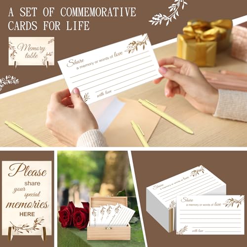 Joottuan Share a Memory Cards Wooden Box for Celebration of Life Decorations with 100 Pcs Funeral Memorial Cards 2 Wood Si...
