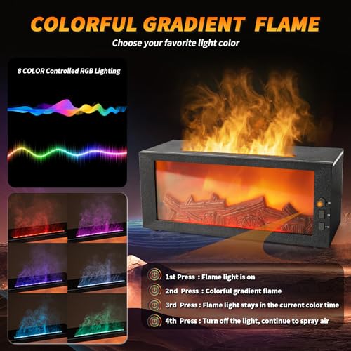 BOHOFAM Fireplace Essential Oil Aroma Diffuser,Flame Air Humidifiers 300ML,14-Hour Runtime,Colorful Flame Diffusers for Ho...