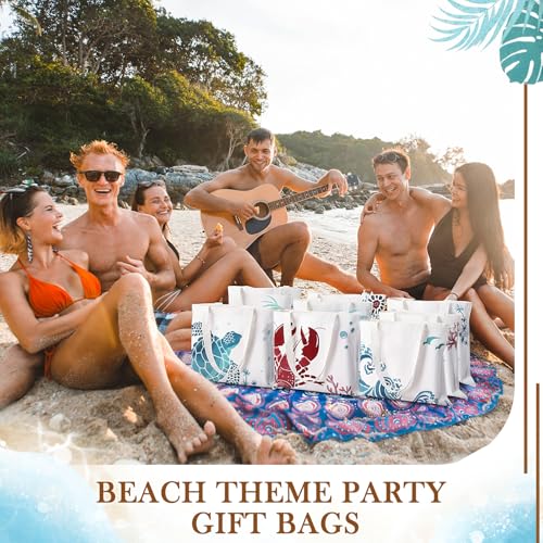 SATINIOR 10 Pcs Beach Theme Canvas Totes Bags Gifts Shopping Bags Reusable Grocery Handbags for Women Travel Cruise Wedding