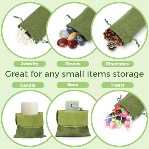 Tapleap Green Small Gift Bags with Drawstring - 30Pcs 4x6 Burlap Sacks for Wrapping Favors, Soap, Jewelry, Crosses Games, ...