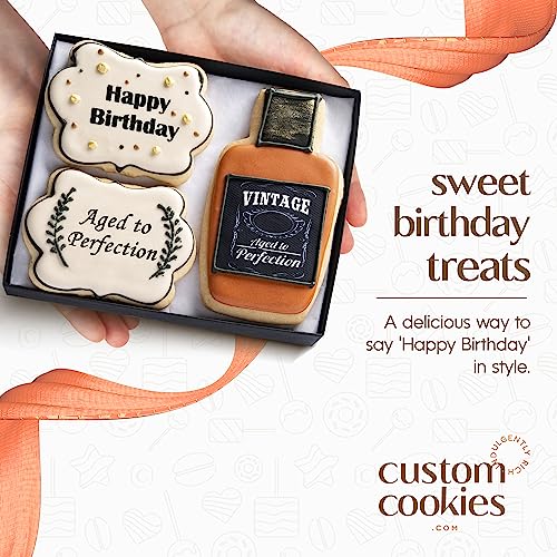 Happy Birthday Gift Basket Custom Sugar Cookies - Happy Birthday Cookies in Gift Box, Hand Decorated Kosher Treats for Me...