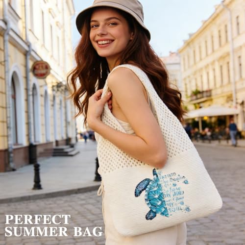Crochet Beach Tote Bag, Aesthetic Mesh Tote Bag Hippie Bag Knit Bag, Summer Beach Bag for Women