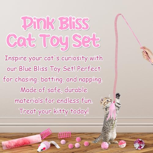 Foilswirl 24 Pcs Cat Toys Set Interactive Kitten Toys Pack Including Collapsible Play Tunnel Feather Teaser Wand Fuzzy Bal...