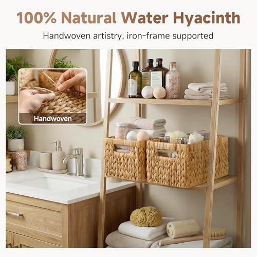 StorageWorks Wicker Basket, Baskets for Organizing, Storage Basket with Built-in Handles, Water Hyacinth Shelves (Medium ...