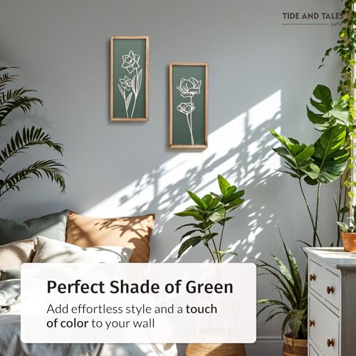3D Floral Green Wall Art (Set of 2) Lightweight, Wooden Ready-to-Hang Boho Framed Wall Art for Bathroom, Bedroom, Living R...