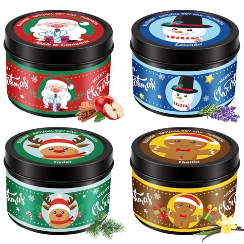 Christmas Candles - 4 x 4.6oz Scented Candles Gifts for Women Set, Natural Holiday Candle for Home Scented, Long Burning A...