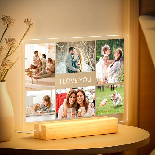 Personalized Mothers Day Gifts for Mom from Daughter Son, Custom Picture Frames, Personalized Photo Frame with Night Ligh...
