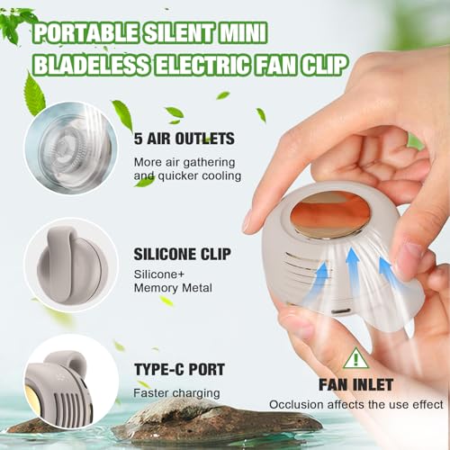 Wshxjzyay Portable Silent Mini Bladeless Fan Clip on, Portable Silent Mini Bladeless Electric Fan, For Outdoor & Travel & ...