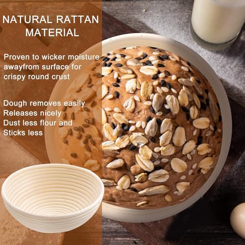 Dimpola Banneton Bread Proofing Basket - 9 inch Banneton Basket Set of 2 Sourdough Proofing Basket Round Proofing Bowls Ha...