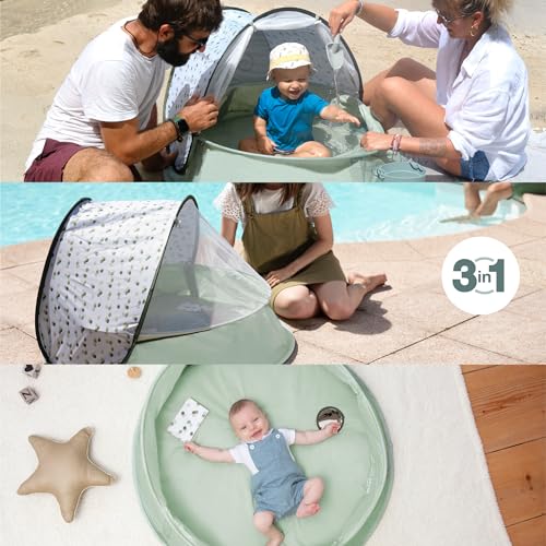 Babymoov Aquani 3-in-1 Infant & Baby Beach Tent & Pool, UV Protection Sunshade, Pop-Up Play Area & Portable Outdoor Paddli...
