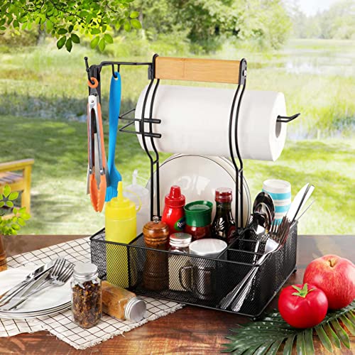 FANGSUN Grill Caddy, BBQ Caddy with Paper Towel Holder, Picnic Condiment Utensil Caddy for Outdoor Camping, Barbecue Acces...