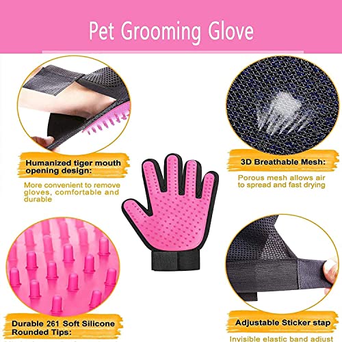 BYETOO Pet Dog Cat Grooming Glove with 261Tips,Gentle Deshedding Brush Glove,Efficient Pet Hair Remover Mitt,Massage Tool ...