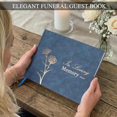 Funeral Guest Book Set with Wooden Keepsake Box – Includes 50 Blank Memory Cards, Memory Table Card, Instruction Card, Car...