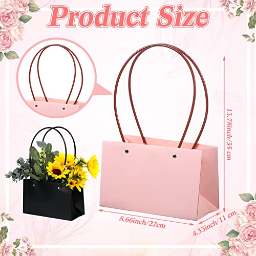 Teling 12 Pcs Kraft Flower Gift Bags Graduation Bouquet Paper Bags with Handle Waterproof Empty for Flowers Rectangle Flor...