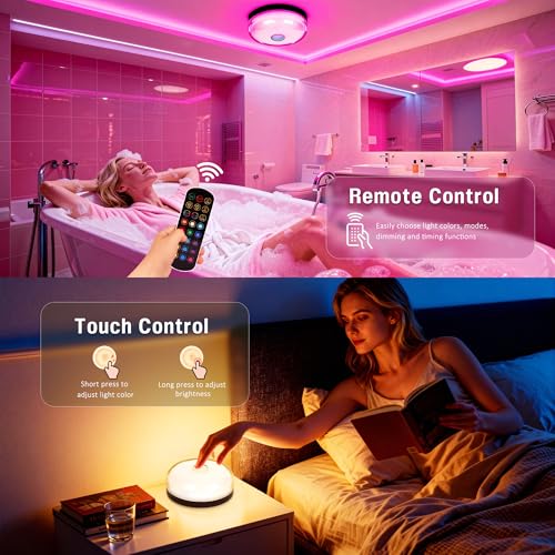 Loscarol Rechargeable Shower Lights with Remote, 15 RGBW Color Changeable Shower Lamp Waterproof, Dimmable ＆Timer Ceiling ...