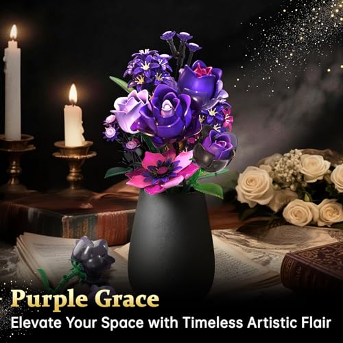 Gothic Rose Bouquet Building Set, Compatible with Lego Flowers, Halloween Botanical Collection for Home Decor, Creative Gi...