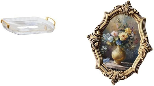 HouseVibe Nordic Resin Vanity Organizer Tray with Vintage Art Design for Jewelry Storage and Photo Display, 12.99inchx8.27...