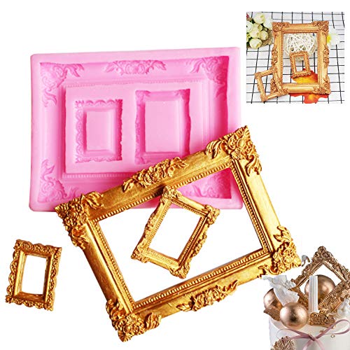 3 Pieces Pink Picture Frames Silicone Mold for Cake Decorating Sugar Gum Paste Chocolate Cookies Resin Polymer Clay