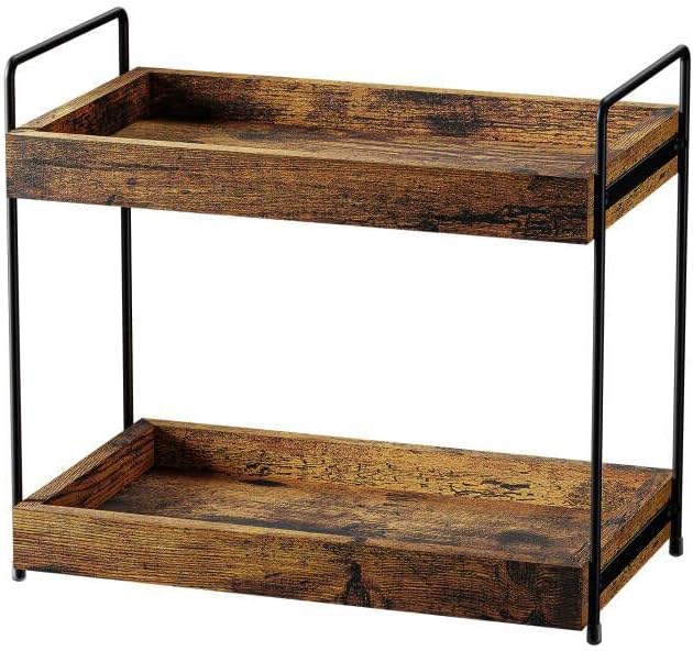 SANRETAHO 2-Tier Bathroom Counter Organizer, Wood Kitchen Countertop Spice Rack, Vanity Cosmetic Makeup Organizers Shelf f...