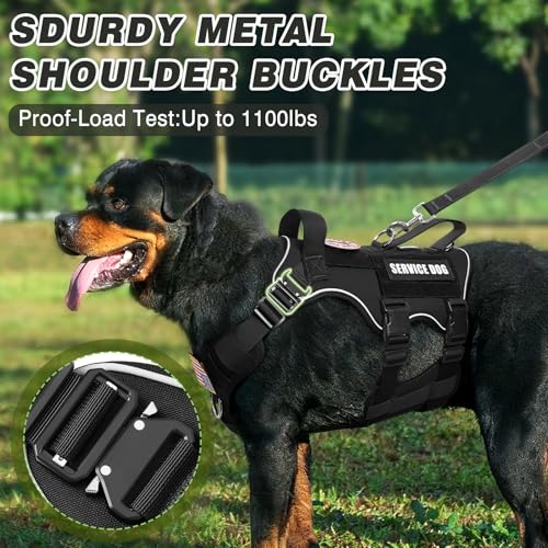 MOOGROU Tactical Service Dog Vest and Leash Set,Heavy Duty Harness with Metal Buckles for Large Dogs,Adjustable No Pull Pe...