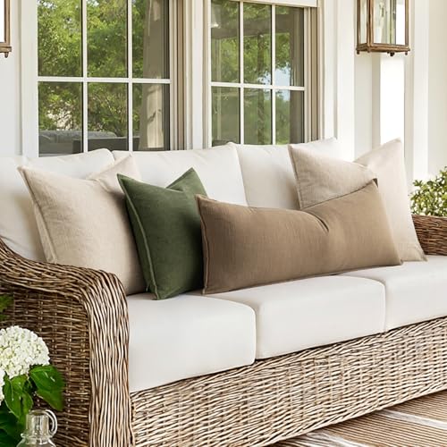 MIULEE Decorative Long Lumbar Throw Pillow Cover for Bed 14x36 Khaki Boho Farmhouse Neutral Couch Pillowcase Pack of 1 Acc...