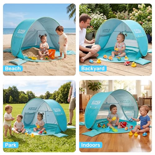 SLOOSH Baby Beach Tent - Pop Up Shade Pool, UPF 50+ UV Protection Sun Shelter for Infant, Portable Beach Pool with Carry B...