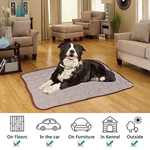 Fdit Pet Cooling Mat, Self Cooling Blanket, Brown, Large 70x55cm, Foldable Breathable for Small Medium Large Cats Dogs