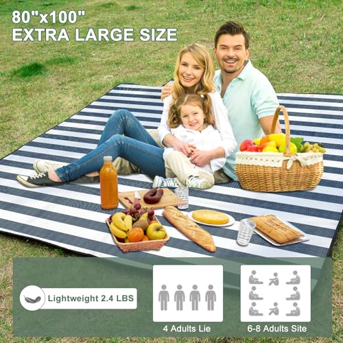 ZUBOND Picnic Blanket 80''x100'', Waterproof Sandproof Beach Outdoor Camping Mat Extra Large Foldable Gingham Big Travel E...