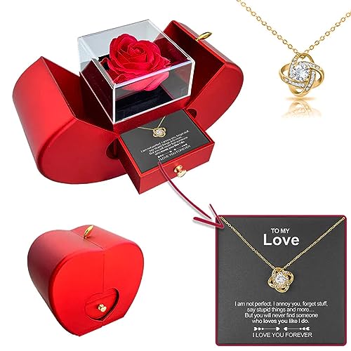 WLWXMH 2025 Preserved Red Rose With Hollow Clavicle Necklace, Jewelry Boxes with Necklace, Present Box For Girlfriend,Wif...