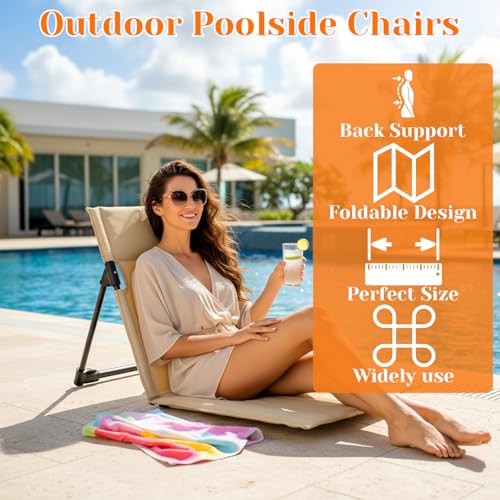 Afcabakila 2 Pcs Foldable Pool Chairs Portable Flip Chairs for Edge of Pool with Bags, Low Beach Chair Foldable with Back ...