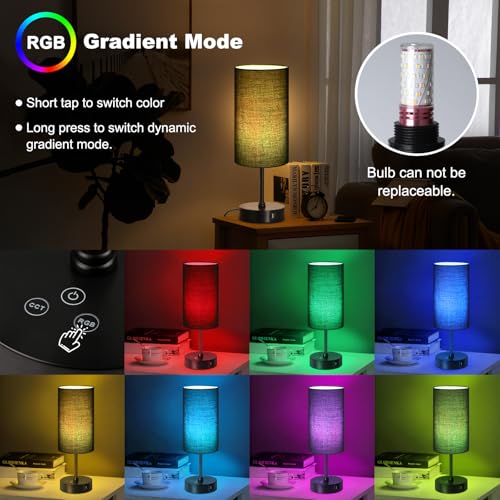 Unicozin Table Lamp for Bedroom, 3 Color Temperatures, 7 RGB Colors, Adjustable Brightness, Dual USB Charging Ports, Ambie...