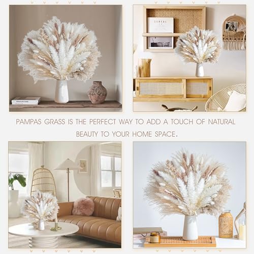 96PCS Natural Dried Pampas Grass Boho Home Decor Bouquet Phragmites Dried Flowers Bouquet for Wedding Floral Arrangements ...