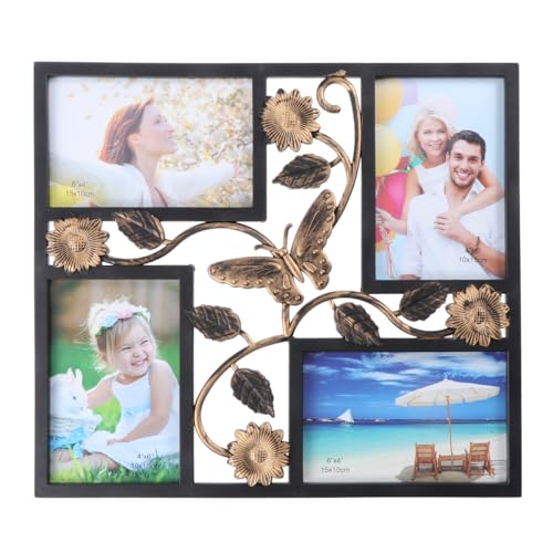 ULTNICE Decorative 4 Opening Wall Hanging Photo Frame with 3D Flower Collage Design Resin Material Easy to Install 13.18X1...