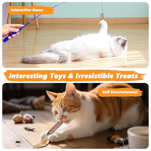 WOWF Cat Toys 24 PCS, Interactive Cats Toys for Indoor Cat, Speedy Tail 2.0 Cat Toy, Silvervine Sticks Feather Mouse Toy f...