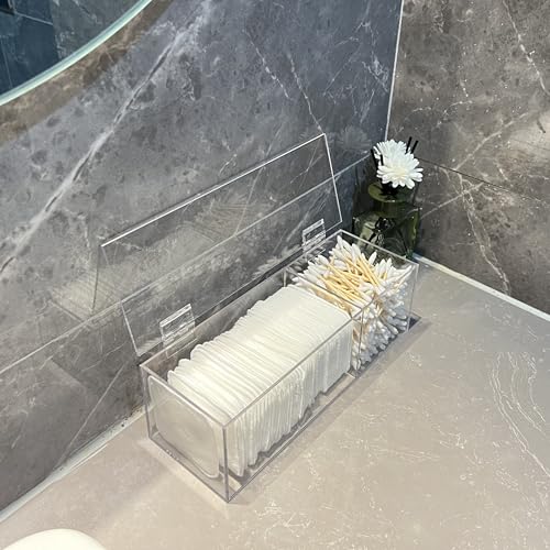 JHJFRAWY Clear Acrylic Qtip Holder for Clean Skin Club Clean² Pads Clean with Flip-Top Lid 2-Grid Canister Cotton Pad and ...